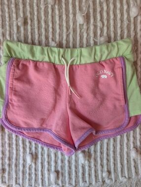 Old Navy Pink & Lime Green Colorblock Shorts with Purple Trim-size 8